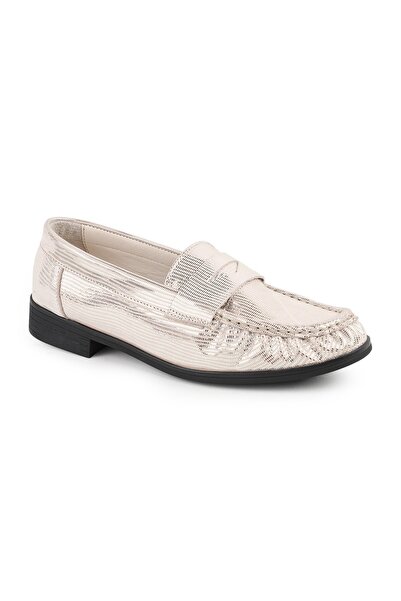 Mammamia Women's Loafer Daily Silvery Metallic Slip-On Classic Mother's Shoes...
