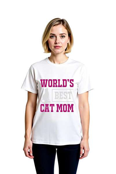PayBuy تي شيرت نسائي مطبوع عليه Love Cat Love مع كتابة "أفضل أم في العالم" بق...