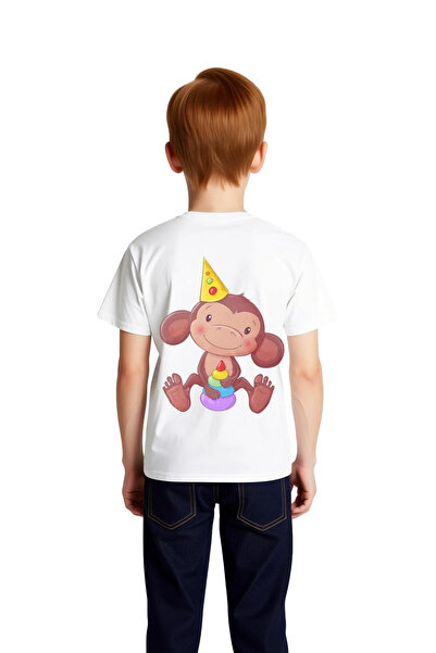 PayBuy Children's T-Shirt Party Monkey with Hat Rainbow Cake Print Relaxed Fi...