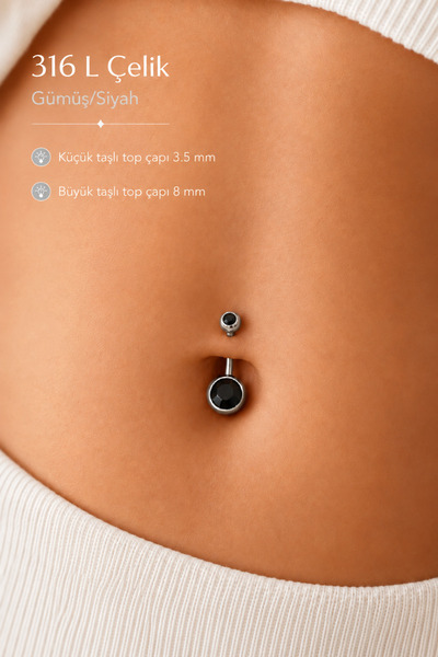 Sacce Scarves&Accessories 316L Çelik Kristal Taşlı Göbek Piercing Minimal Gün...