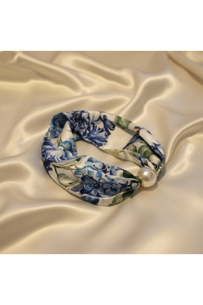 BHR AKSESUAR Women's Floral Patterned Scarf Necklace with Pearls and Magnets,...