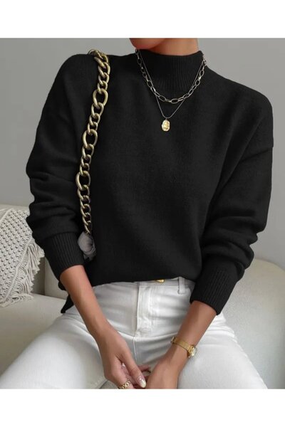 Wear Up بلوزة نسائية طويلة الأكمام بياقة مدورة من التريكو
