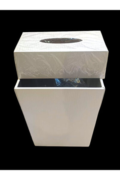 Generic This Looks Like a Modern Design Trash Can and Tissue Box Set in White.
