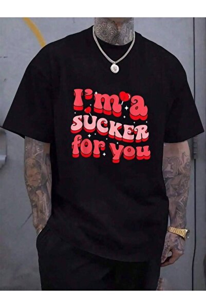 LİNA06 قميص عيد الحب I'A Sucker You Candy Heart Love-Shirt بأكمام قصيرة وياقة...
