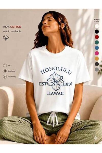 29CUN Casual Style, Women's T-Shirt, Honolulu Hawaii Floral Design, Summer We...