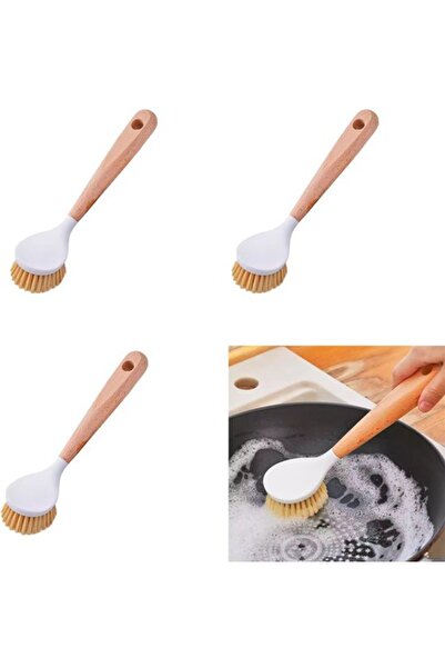 STARSTAR Three-piece kitchen dishwashing brush set, natural stone wood handle...