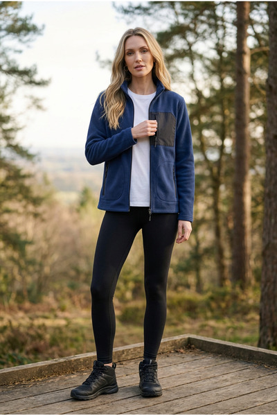 ELAFRO Women's Navy Blue Comfortable Fit Full Zipper Thick Outdoor Fleece Jac...
