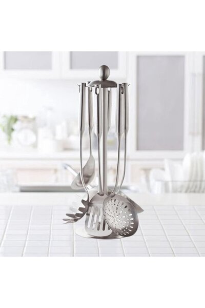 STARSTAR Rotating kitchen utensil rack with 6 hooks, silver