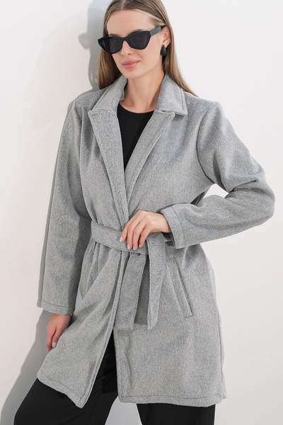 Bigdart Women's Belted Coat 9171 - Gray