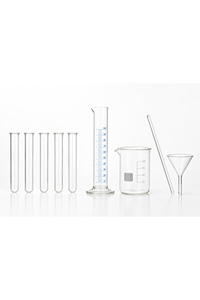 Laboratuvar Deney Seti 9 Parça – 5 Test Tüpü, 100 ml Mezür, 100 ml Beher, Cam Huni, Baget