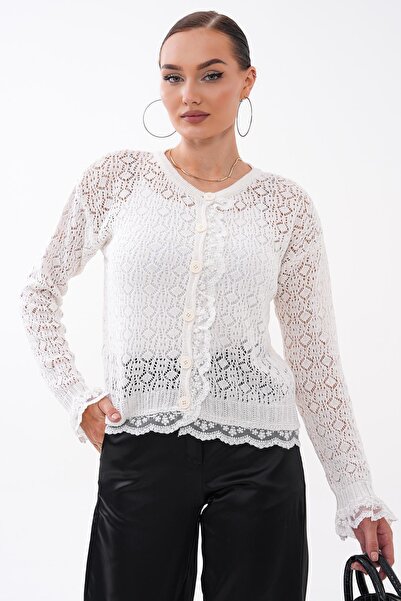 ŞİMAL Women's Lace Detailed Button Closure Knitwear Knitted Cardigan 265234 -