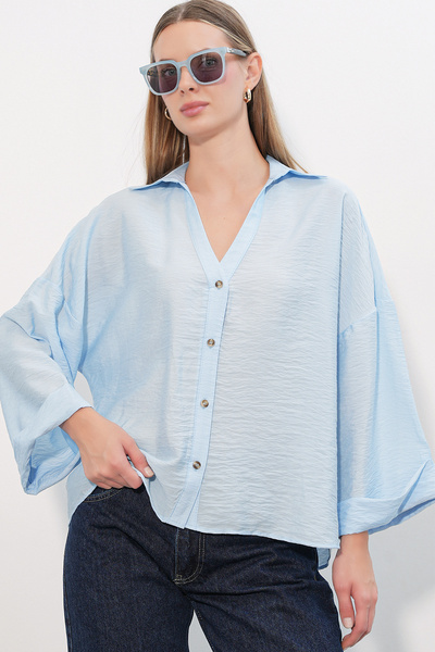 Bigdart Women's Wide Sleeve Oversize Shirt 20401 - Blue