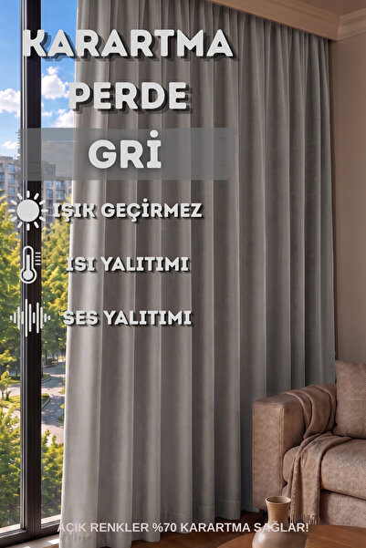 KENANAKDENİZ GRİ Blackout Işık Geçirmez Karartma Fon Perde PİLESİZ Tek Kanat ...