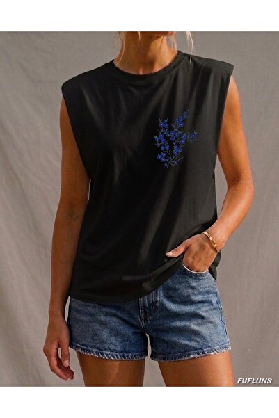 FUFLUNS Collar Flower Printed Women's Regular Fit Crew Neck Sports Sleeveless...