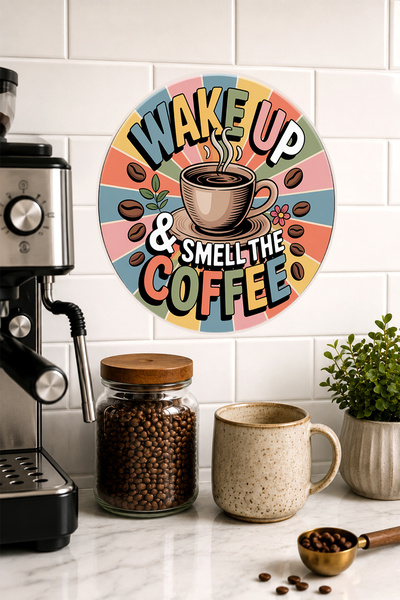 Mayeka Placă de perete rotundă din MDF cu tematică amuzantă despre cafea, „Af...
