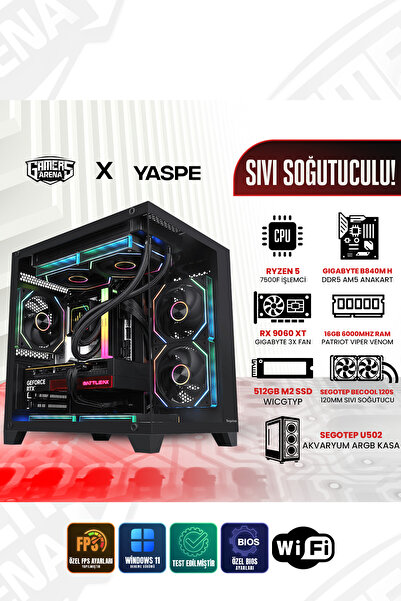 Gamers Arena YASPE RX9060XT AMD RYZEN 5 7500F 16 GB RAM DDR5 512 GB M2 SSD 75...