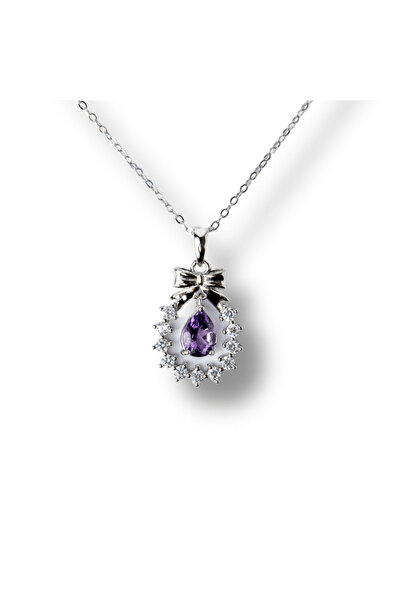 craftmystic Κολιέ Ασημένιο 925 με Φυσικό Αμέθυστο και Ζιρκόνιο - Κρεμαστό Γιρ...