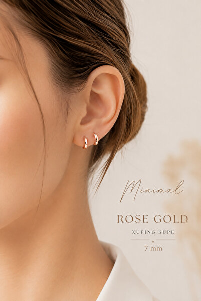 Sacce Scarves&Accessories 7 mm Mini Halka Küpe Rose Gold – Tam Saran Minimal ...