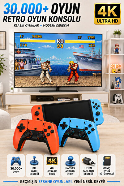 Zineets 30000 Pro Klasik Oyunlu Kablosuz Atari Retro Oyun Konsolu Ps5 Görünüm...