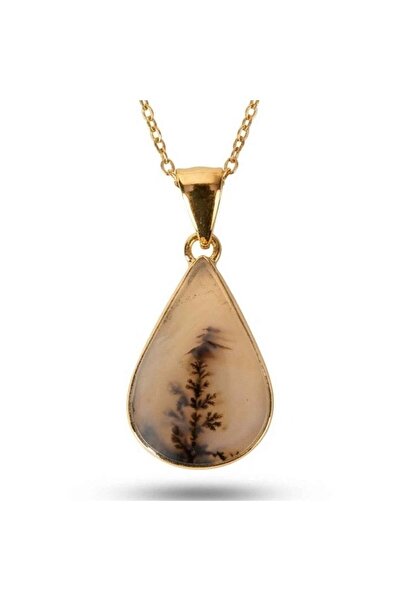 craftmystic Колие от сребро 925, позлатено с 18К с натурален дентритен агат -...