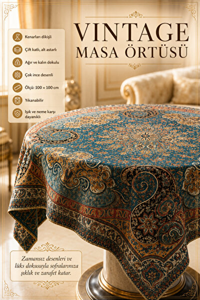 ARTAN GALLERY Vintage Tablecloth 100X100 cm Double Layered Edge Stitched Wash...