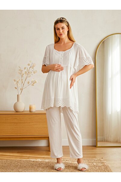 Lohussa New Season Ecru Summer Scallop Linen Detailed Special Design Buttoned...