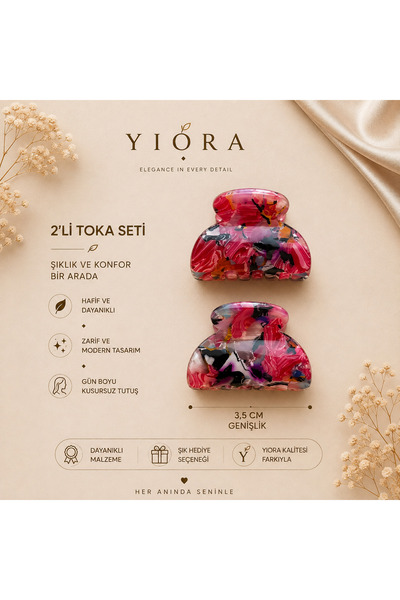 yiora مشبك نسائي من سلسلة 2Li Premium المستوردة من أسيتات العظام بطول 3.5 سم