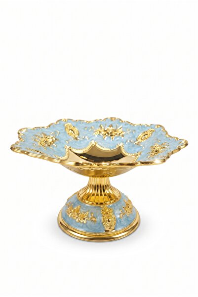 RASHA COLLECTION Blue Gold Embossed Decorative Presentation Bowl with Feet