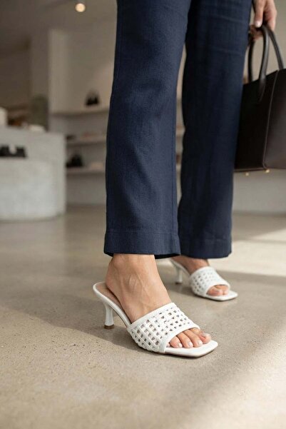 Ayakkabı Fuarı Elit Pm474 K196 Women's Heeled Slippers White