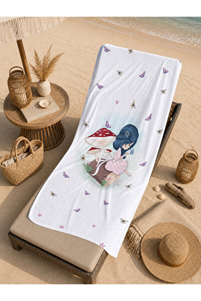 Evmila Black and White Plaid Patterned 70X150 Beach Towel with Cute Deer Figu...