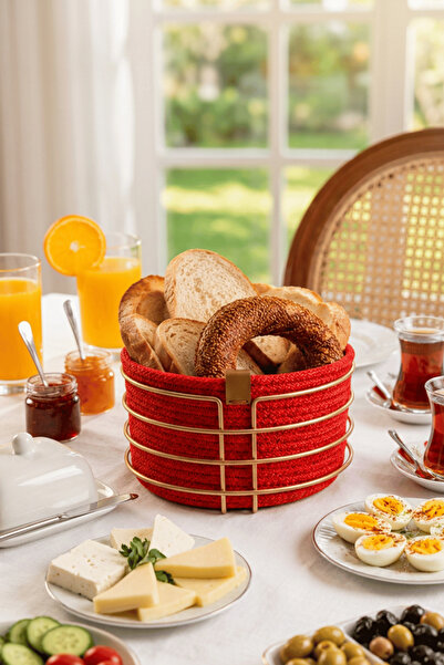 Edora Home Rose Round Bread Basket, Bread Serving Presentation Basket, Red Ma...