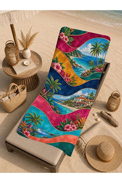 Evmila Tropical Colorful Island with River and Mountain View Patterned 70X150...
