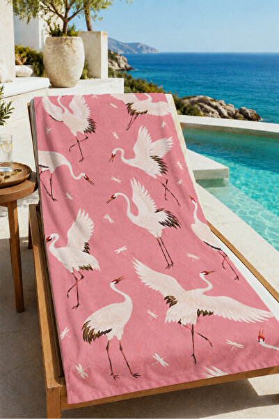 Evmila Japanese-Inspired Pink Crane Bird Elegant Botanical Pattern 70X150 Bea...