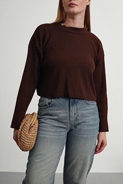 Gülce moda Women's Ribbed Oversize Cut Winter Knitwear Crop Sweater Glc1110