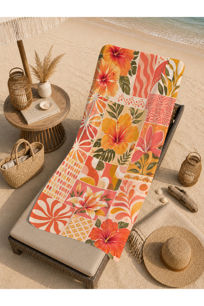 Evmila Retro Orange Tropical Hibiscus Patterned 70X150 Beach Towel - Digital ...