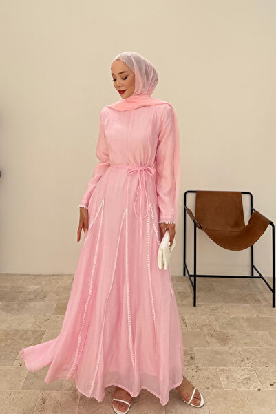 fushya design Biye Detaylı Parçalı Kuşaklı Elbise