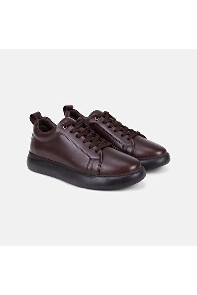 Desa Men's Brown Lace-Up Thick Sole Leather Sneaker