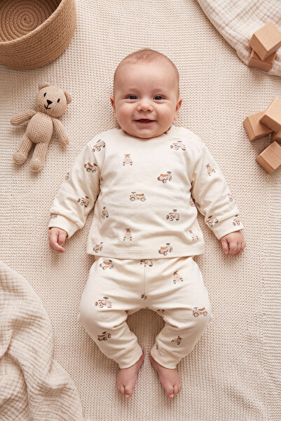 VAUVA Erkek Bebek Çocuk Desenli %100 Pamuk Uzun Kollu Pijama Takımı