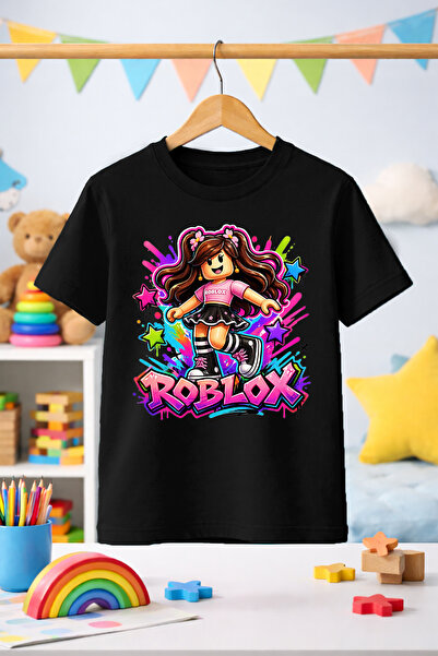 Zeycem Store Roblox Girls Printed Girls' Unisex Tshirt Pink Black White