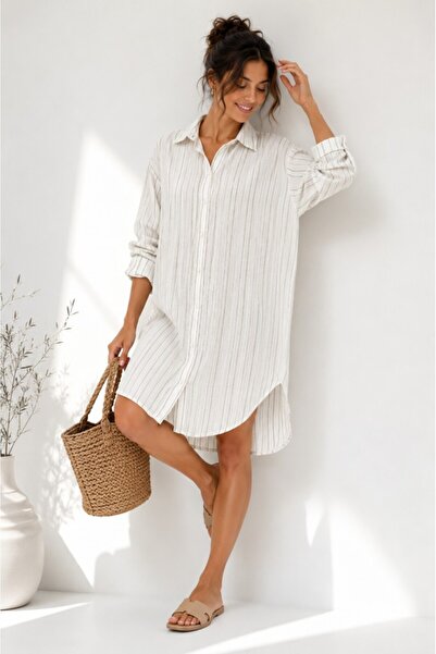 Mulberry Women's Muslin Striped Shirt Oversize Long Sleeve Buttoned Relaxed F...