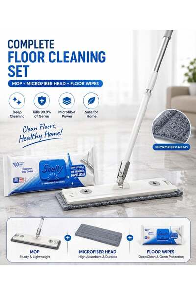 Shelly Complete Floor Cleaning Set – Flat Mop with Microfiber Pad & Floor Cle...