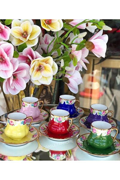 BY.RAYKA PORSELEN El Dekor Porcelain Hand Painting Saray Series Firfir Coffee...