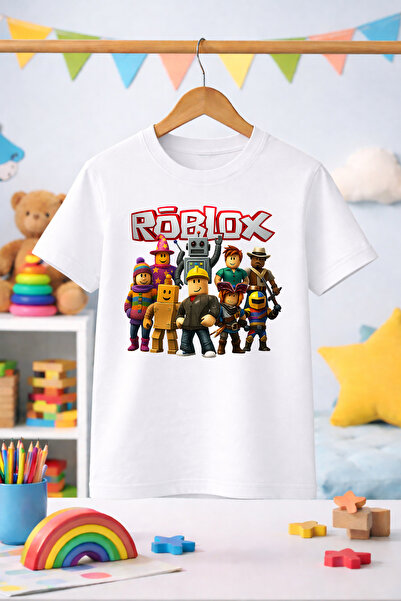 Zeycem Store Roblox Printed Boys' Unisex Tshirt Black White Blue