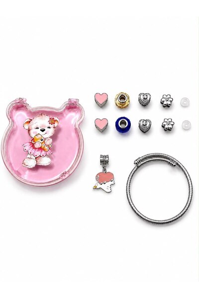 Shopfocus 12-Piece Special Boxed Figured Teddy Bear Cute Bracelet Accessory Set for Girls Hand Skill Design Stainless Steel Gift Kids Jewelry