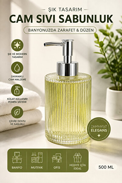 kumkumticaret Glass Liquid Soap Dispenser with Chrome Pump Striped Transparen...