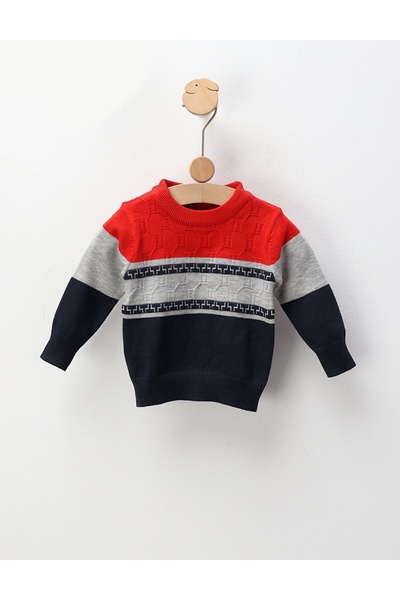 MiniKids Pulover baietei Miguelle rosu-bleumarin