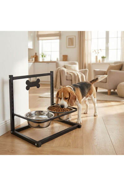 Alista Home Adjustable elevated stand with 2 stainless steel bowls for dogs a...