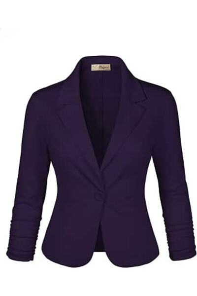 Hybrid & Company Women Double Notch Lapel Sharp Shoulder Pad Office Blazer | ...