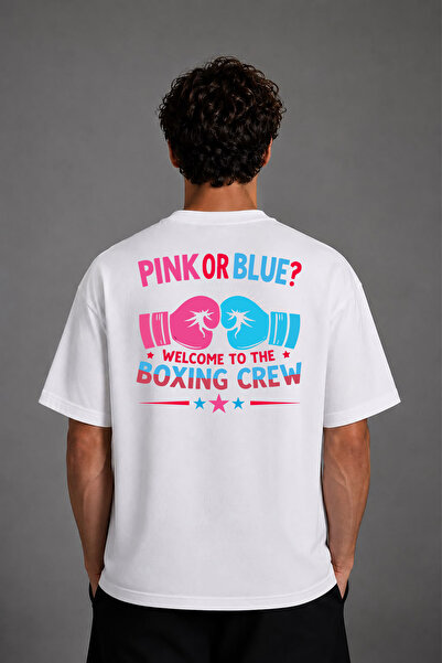 VSRN Pink or Blue Boxing Design Back Printed White Oversize T-Shirt