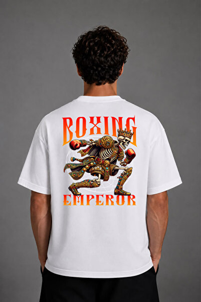 VSRN Tricou oversize alb cu imprimeu pe spate, design Skeleton King Box